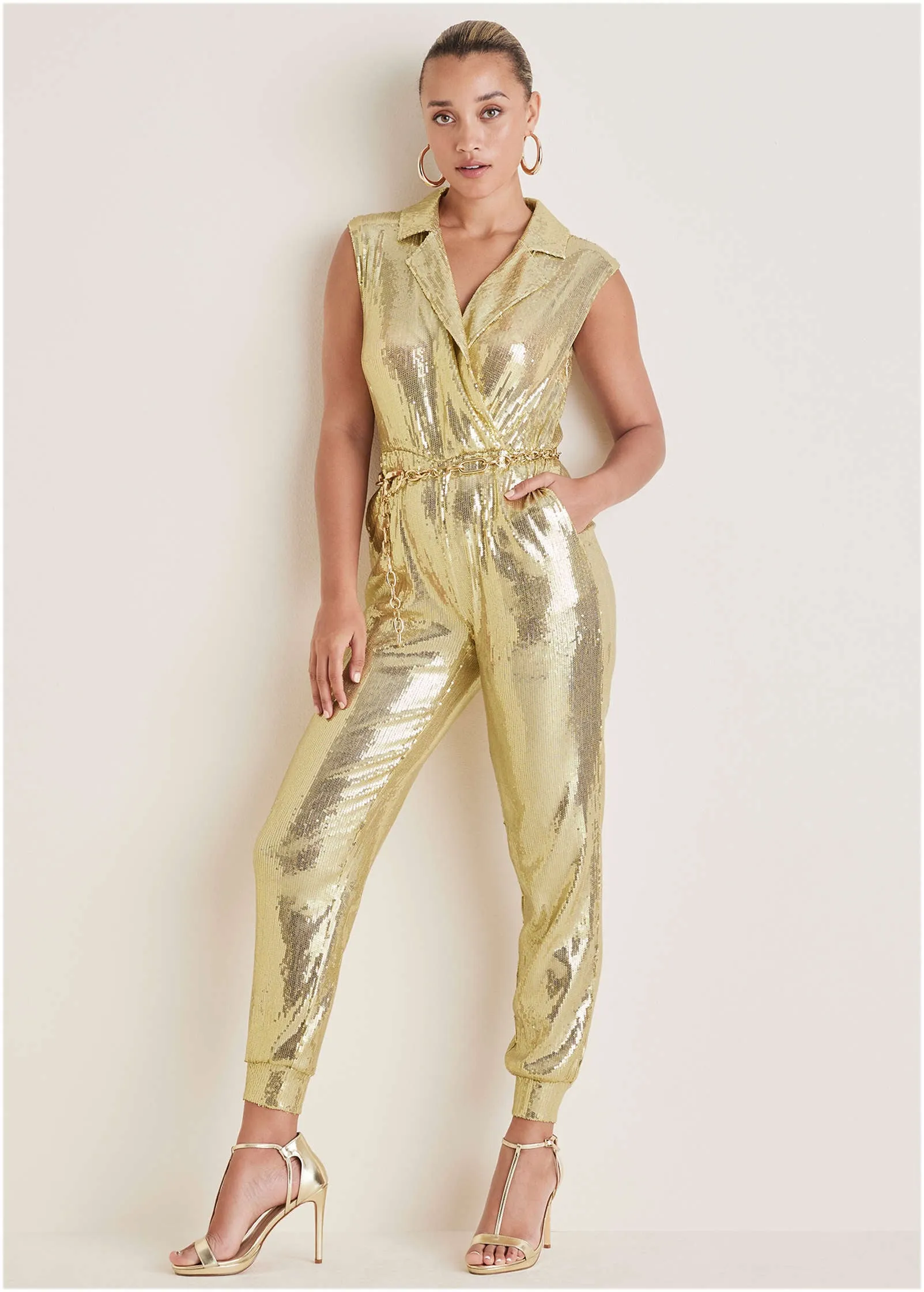 Sleeveless Sequin Jogger Jumpsuit - Gold sold by VENUS product image thumbnail 3