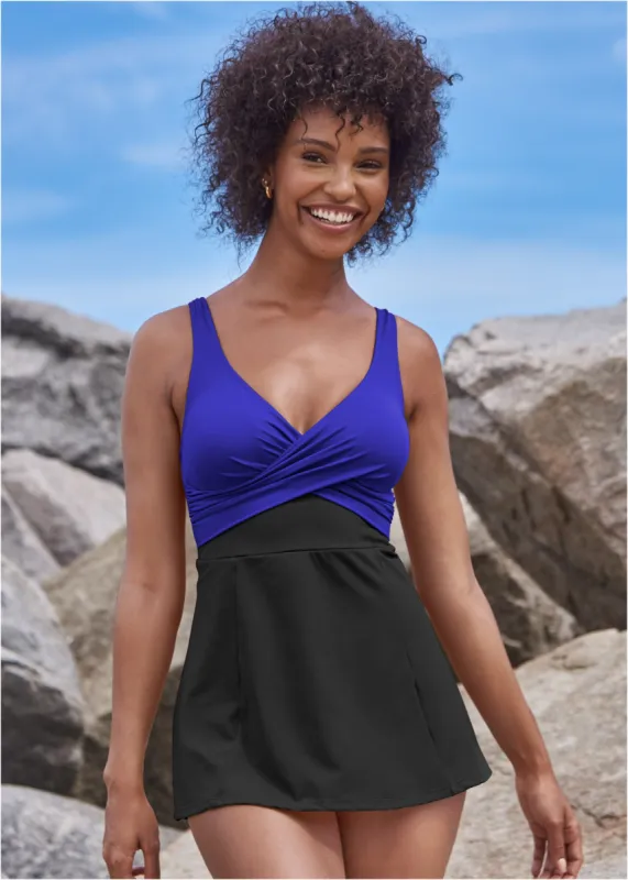 Caress Swim Dress - Cobalt & Black made by VENUS