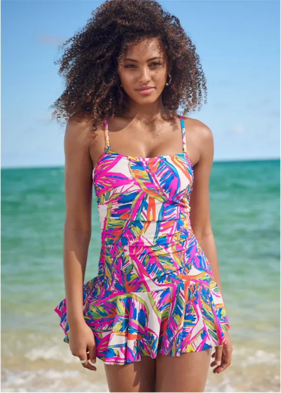 Venice Skirted Swim Dress - Bright Palm sold by VENUS