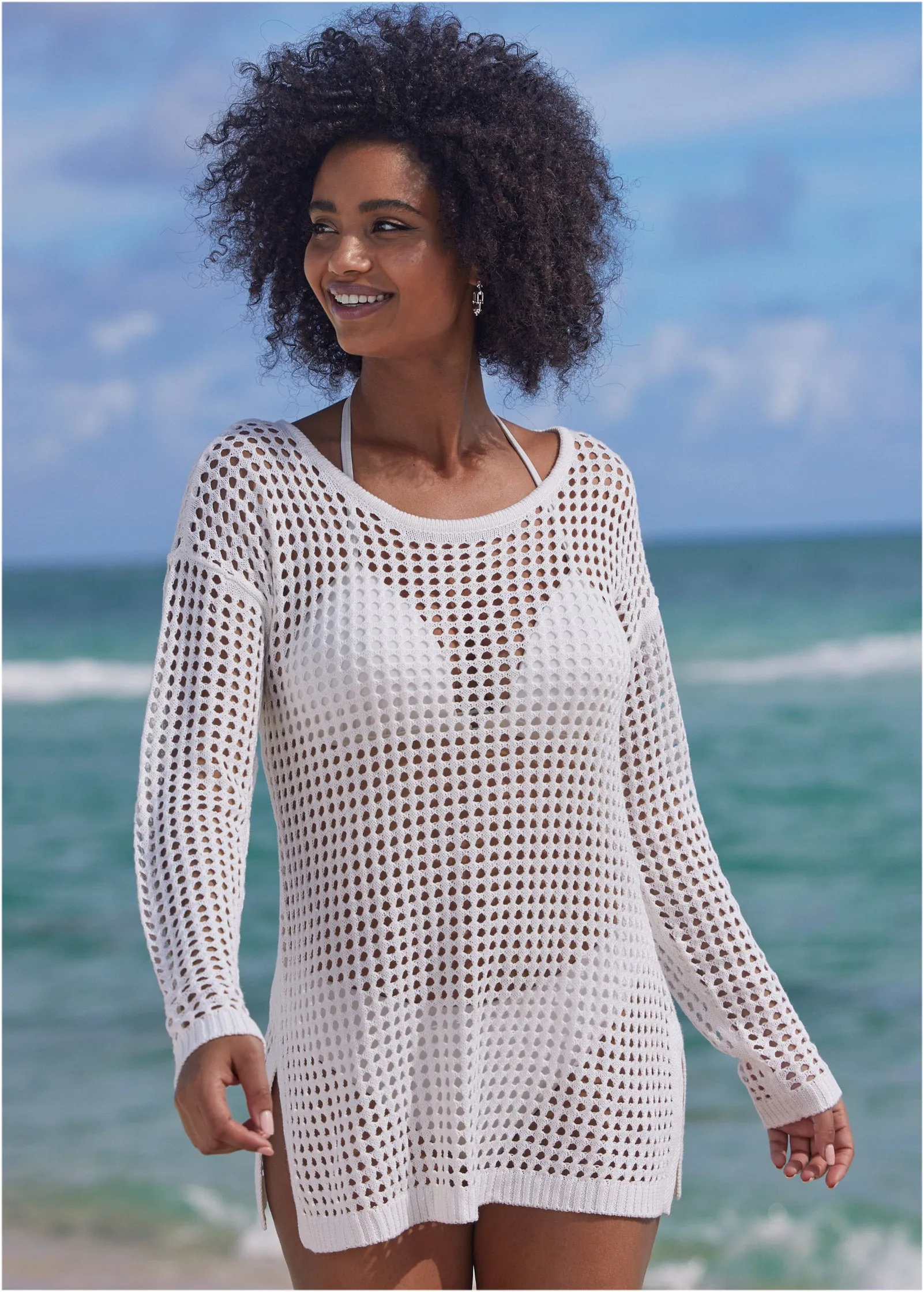 Crochet Tunic Cover-Up - Pearl White sold by VENUS