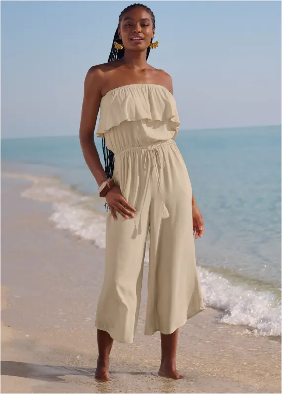 Strapless Jumpsuit Cover-Up - Sweet Cream sold by VENUS