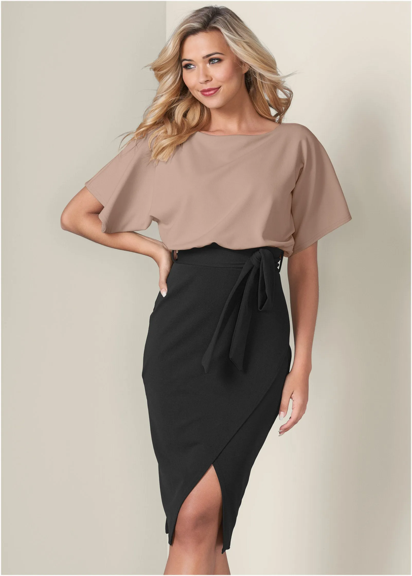 Color Block Dress - Tan & Black sold by VENUS