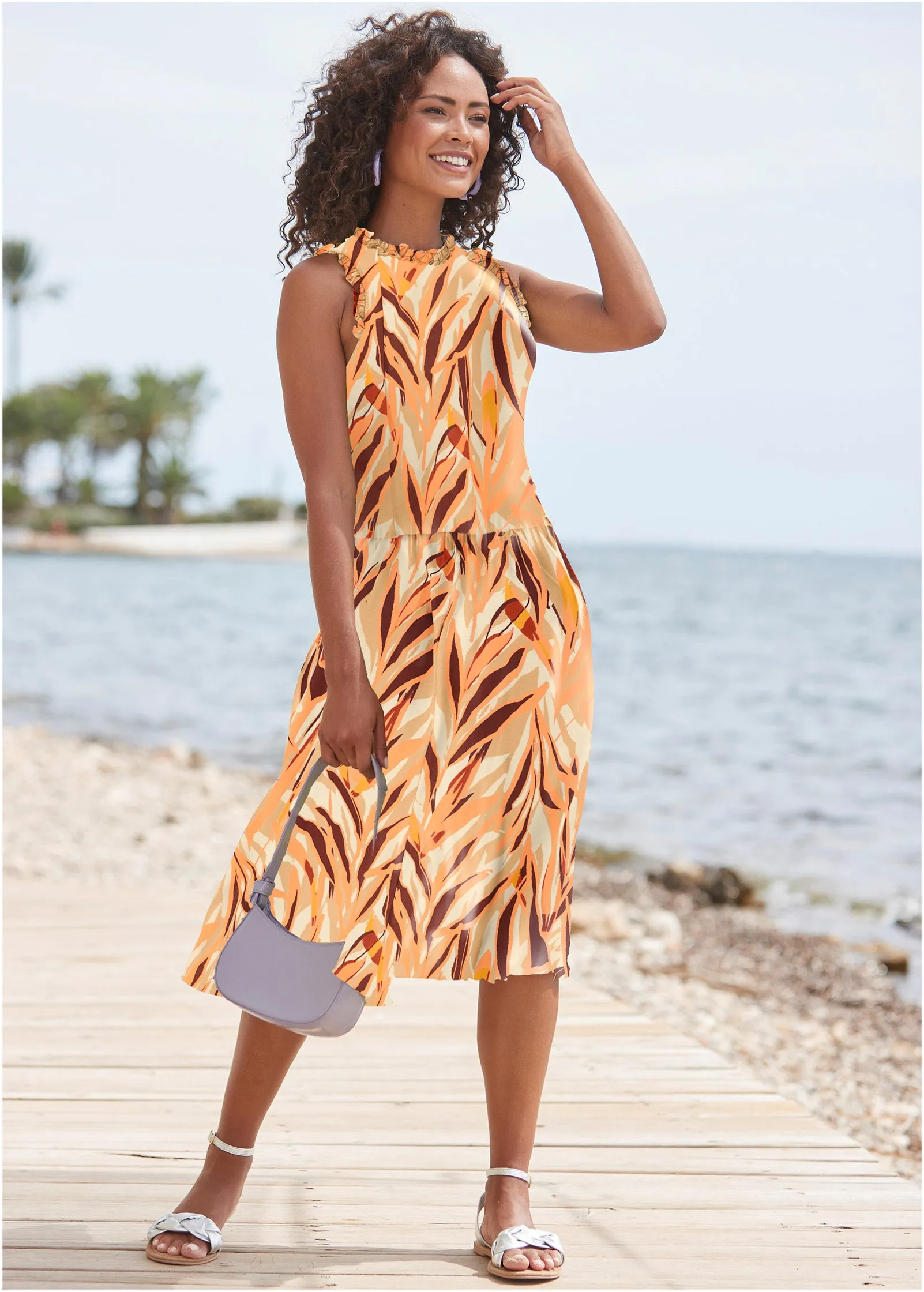 Smocked Tiered Midi Dress - Cream Multi sold by VENUS