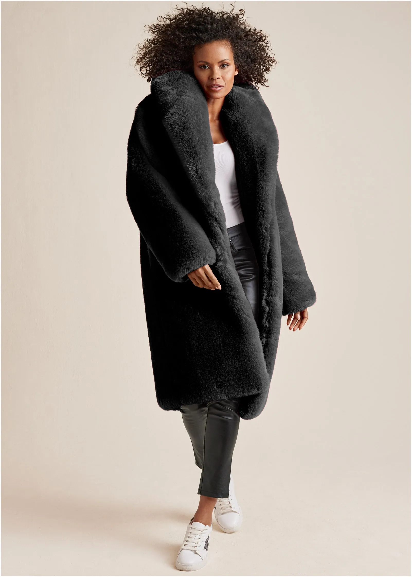 Oversized Fur Coat - Black sold by VENUS