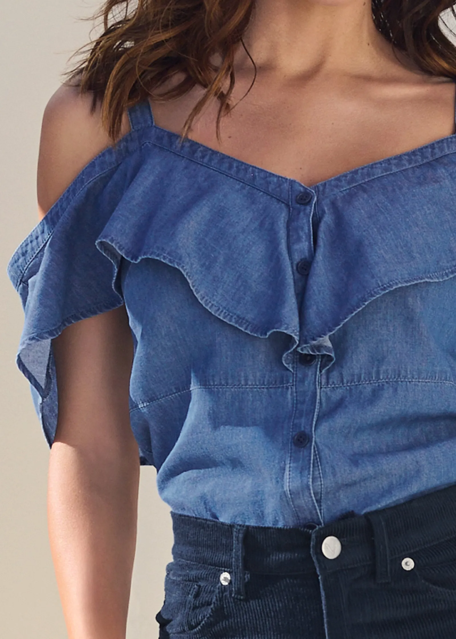 Chambray Ruffle Top - Medium Wash sold by VENUS product image thumbnail 3