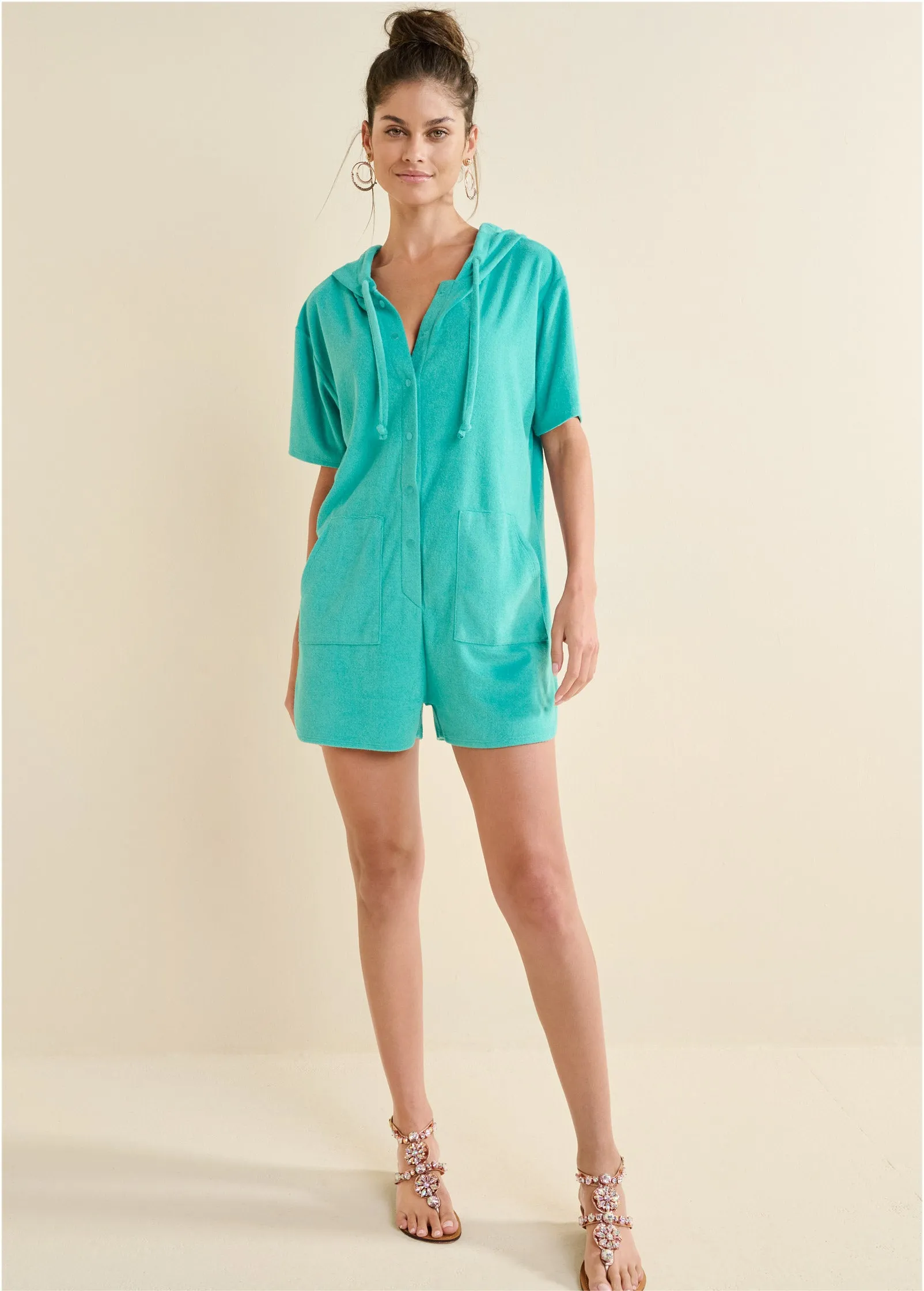 Terry Hooded Romper - Turquoise sold by VENUS product image thumbnail 2