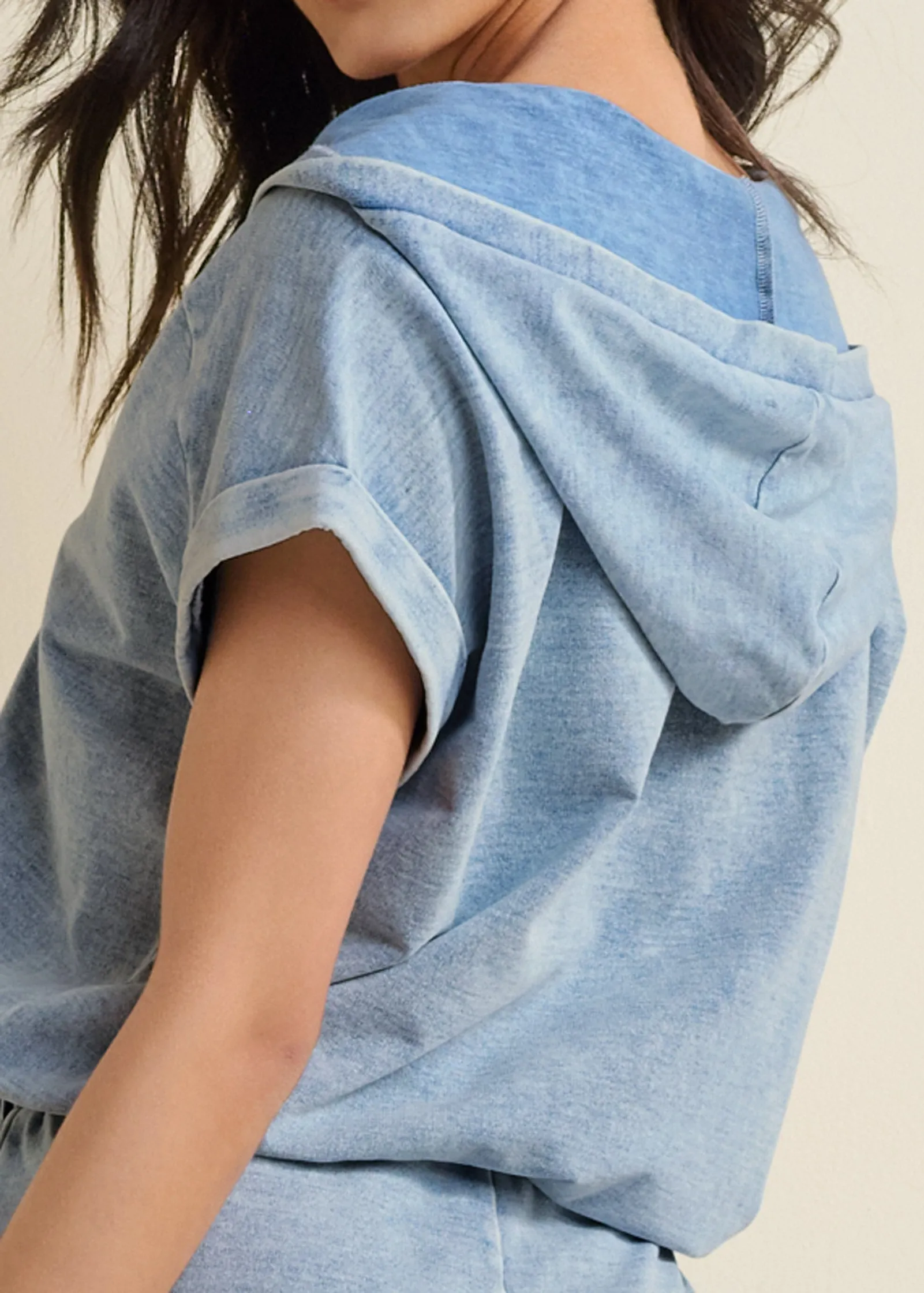 Stone Wash Hooded Romper - Blue sold by VENUS product image thumbnail 5