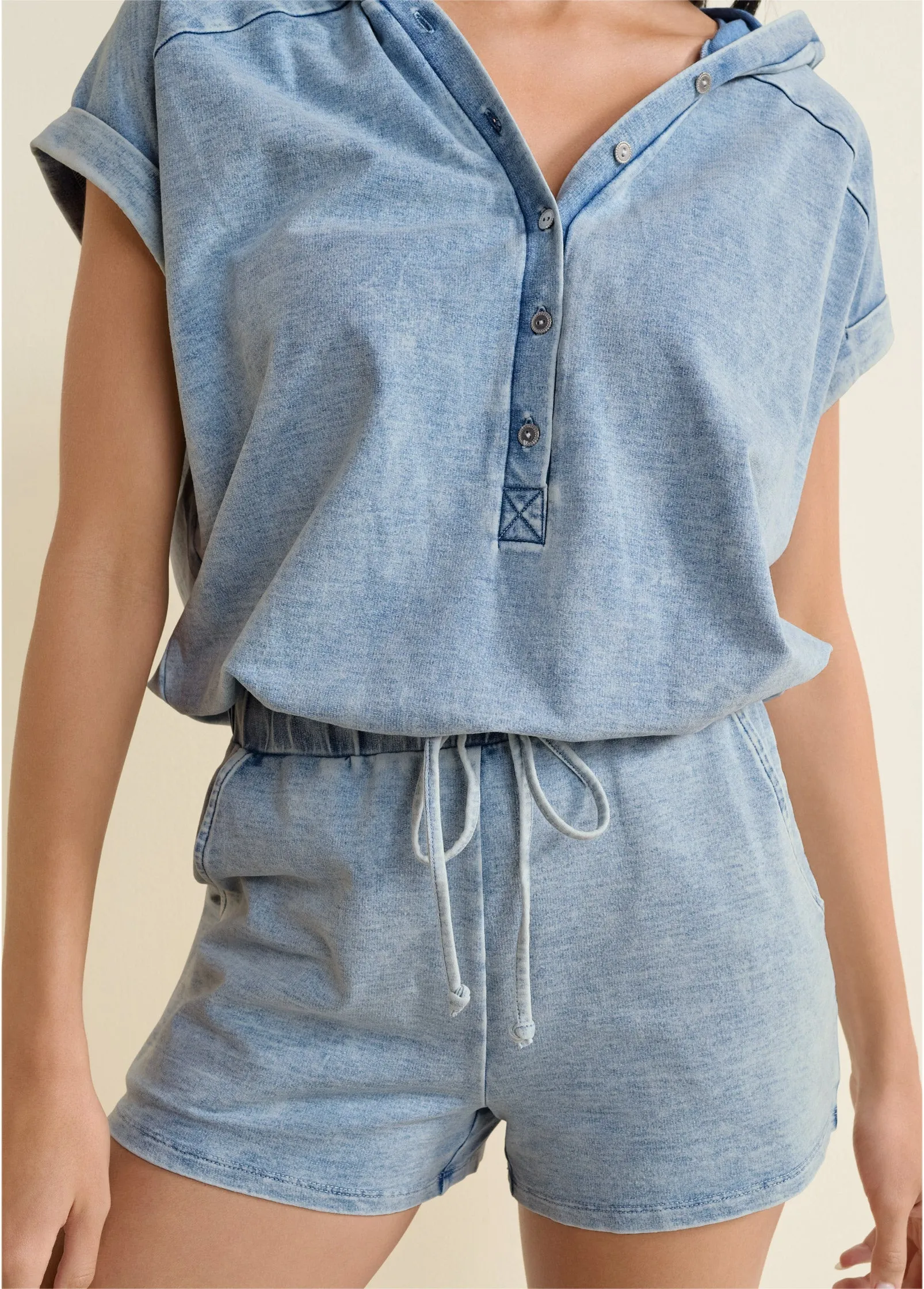 Stone Wash Hooded Romper - Blue sold by VENUS product image thumbnail 4