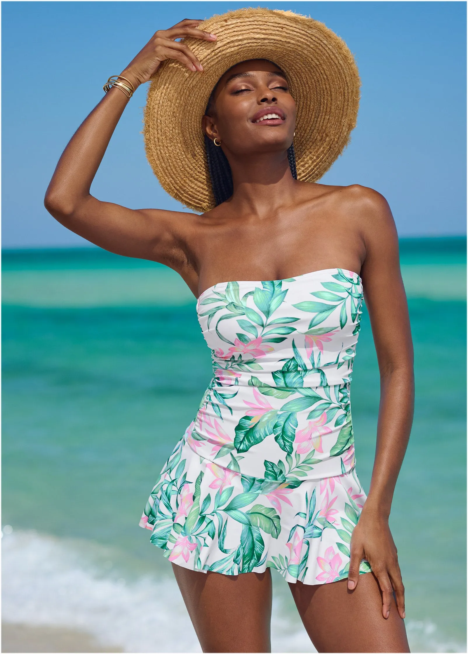 Skirted Bandeau One-Piece - Tropical Garden sold by VENUS