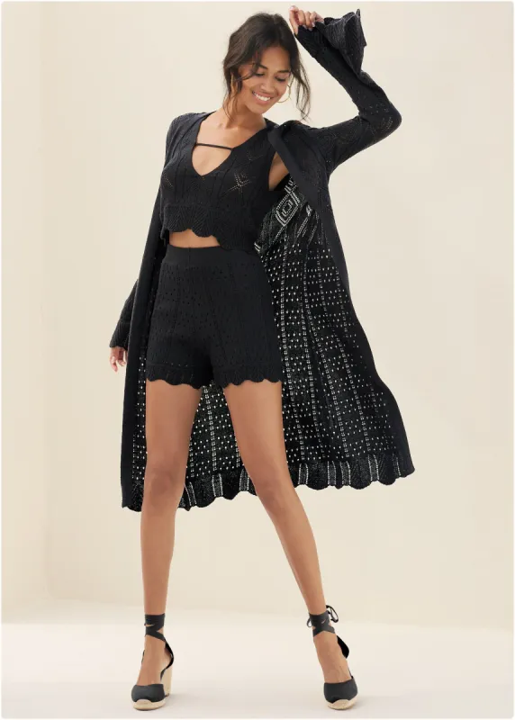 Open Knit Three-Piece Set - Black sold by VENUS