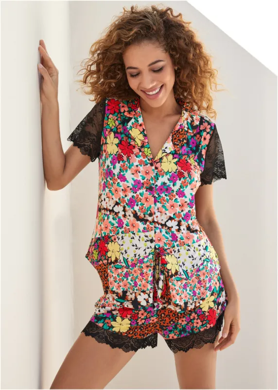 Lace Trim Pajama Set - Print Party sold by VENUS