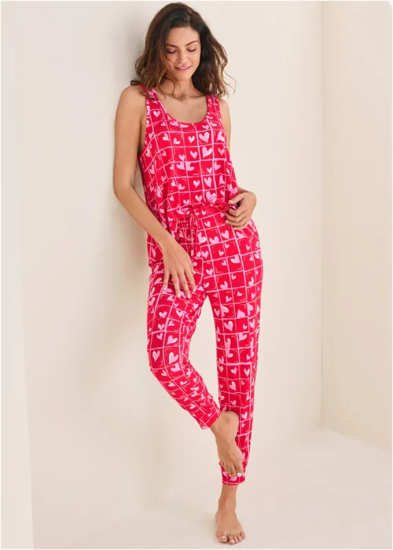 Tank And Jogger PJ Set  - Candy Hearts sold by VENUS