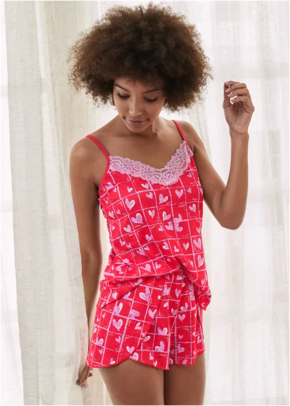 Lace Detail Pajama Set - Red Multi sold by VENUS