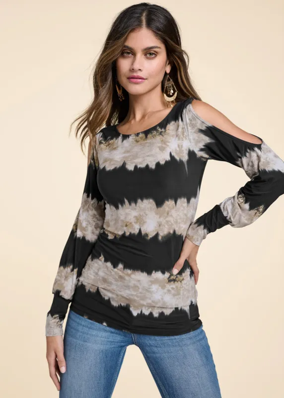 Tie-Dye Cold-Shoulder Top  - Black Multi sold by VENUS