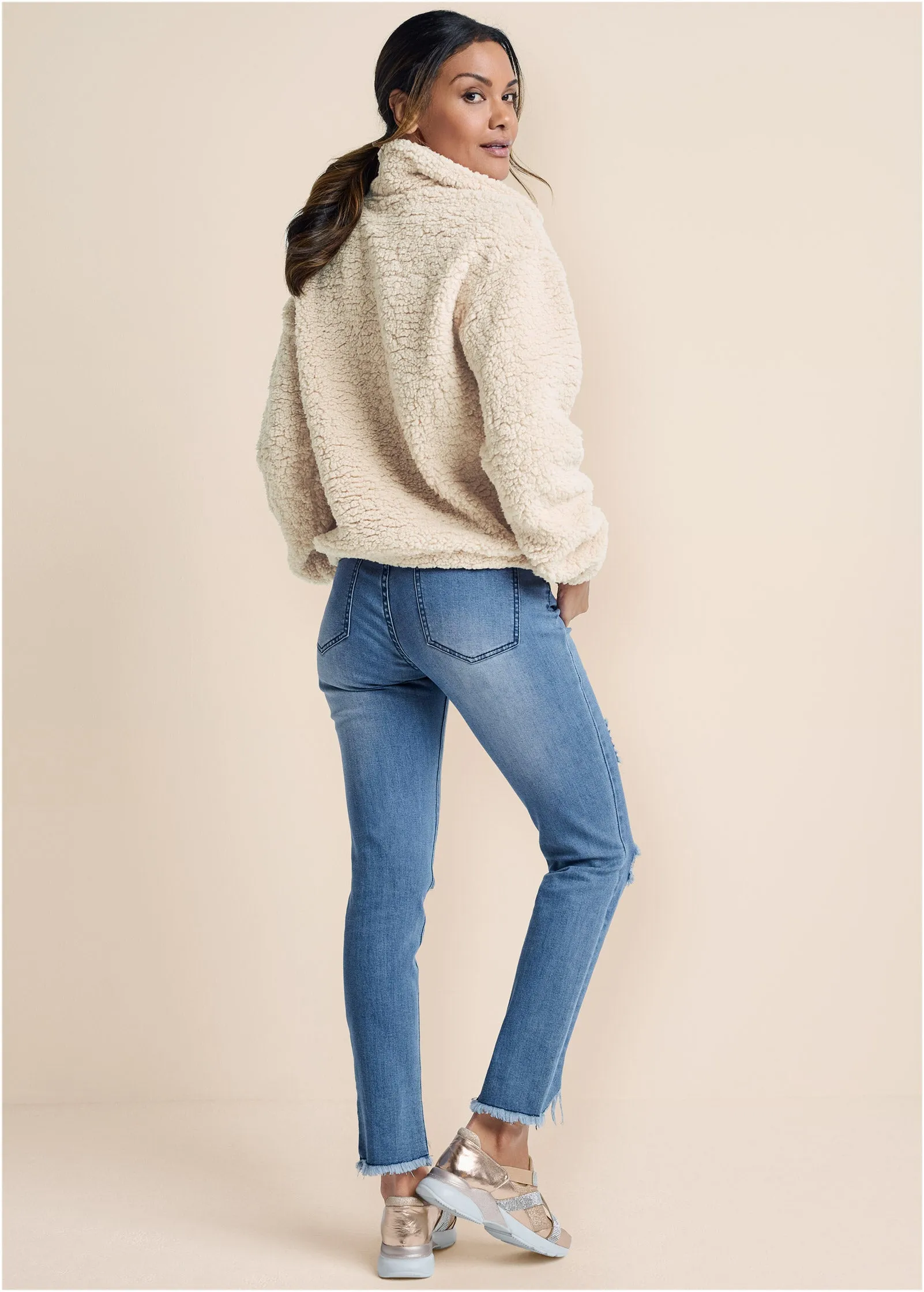 Cozy Sherpa Zip Sweatshirt - Beige sold by VENUS product image thumbnail 3