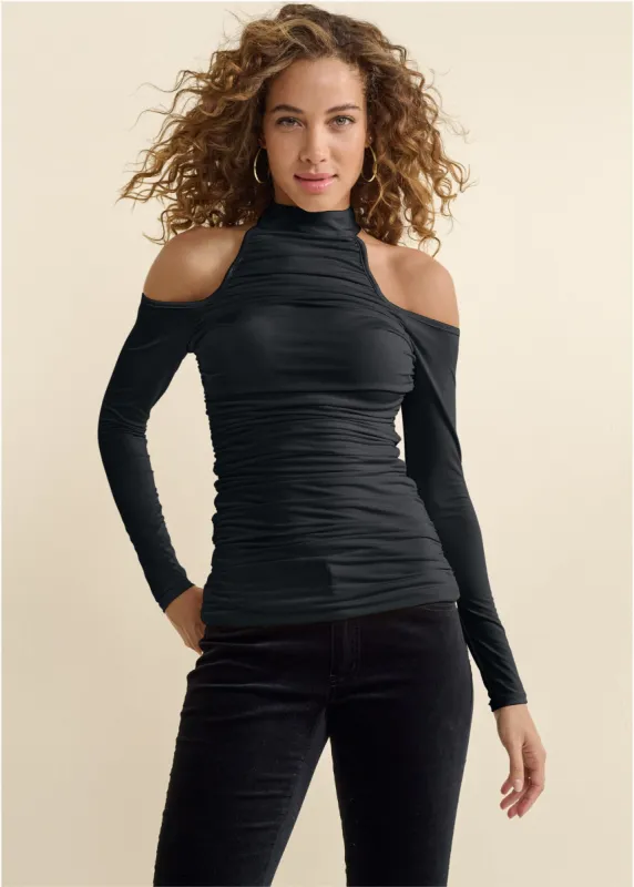 Contour Cold-Shoulder Top - Black sold by VENUS