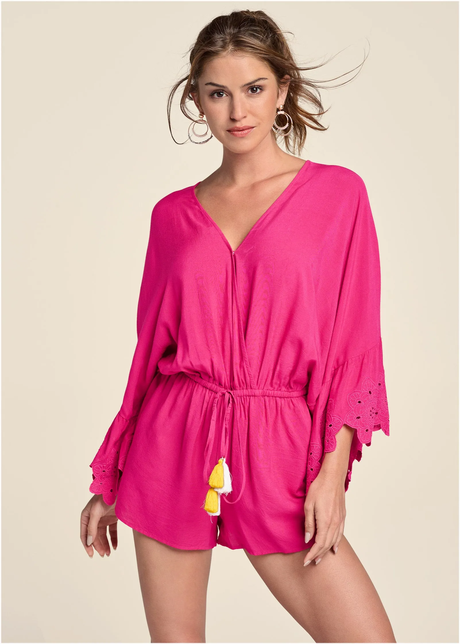 Embroidered Detail Romper - Pink sold by VENUS