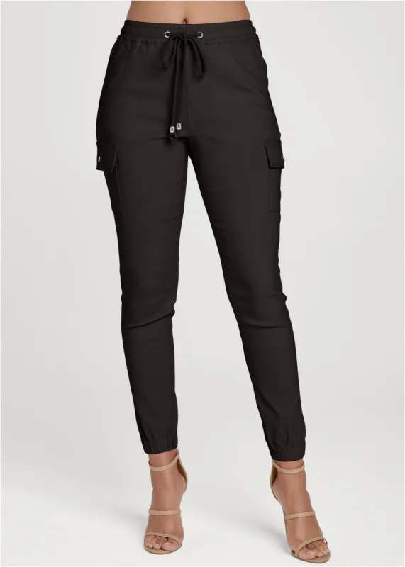 Casual Pull On Cargo Pants - Black sold by VENUS
