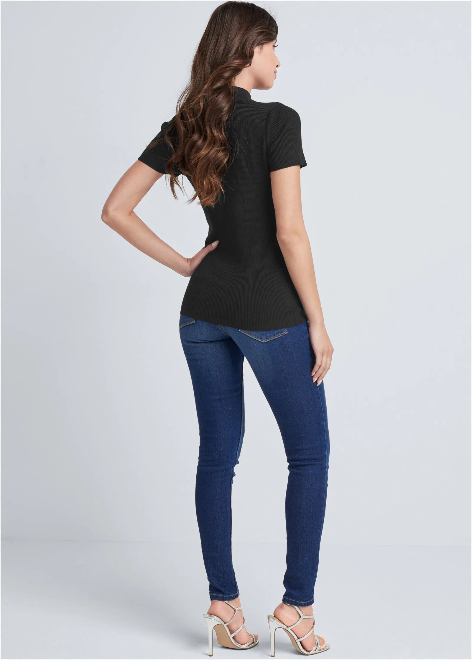 Rhinestone Trim Mock Neck Sweater - Black sold by VENUS product image thumbnail 3