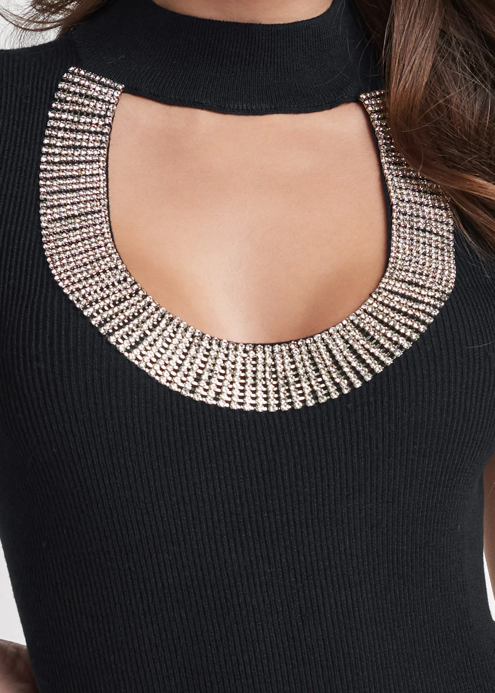 Rhinestone Trim Mock Neck Sweater - Black sold by VENUS product image thumbnail 4