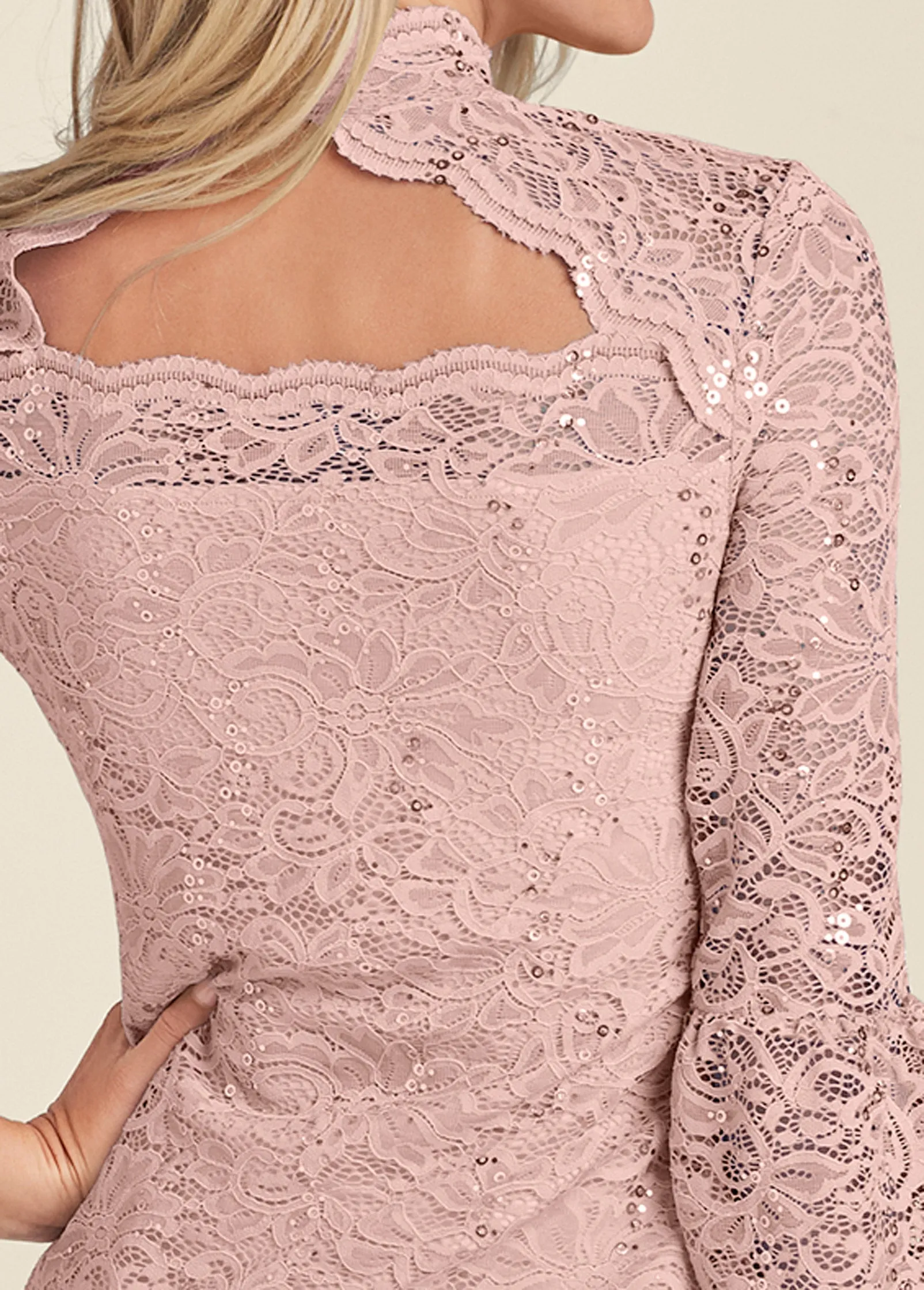 Sequin Lace Mock-Neck Top - Peach sold by VENUS product image thumbnail 5