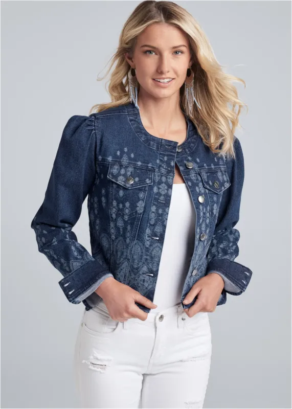 Bandanda Printed Jean Jacket - Blue Multi made by VENUS