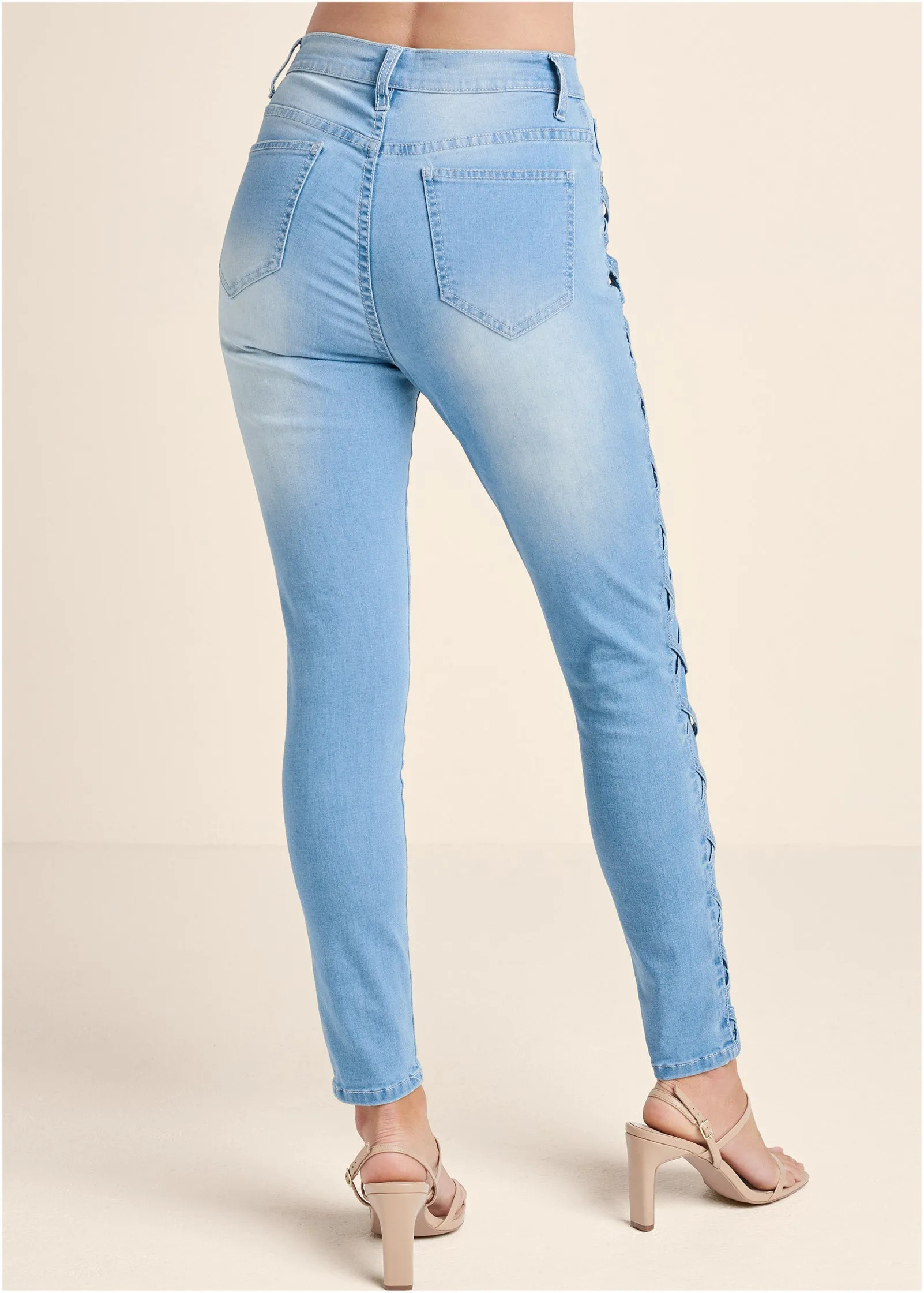 Lattice Detail Skinny Jeans - Light Wash sold by VENUS product image thumbnail 2
