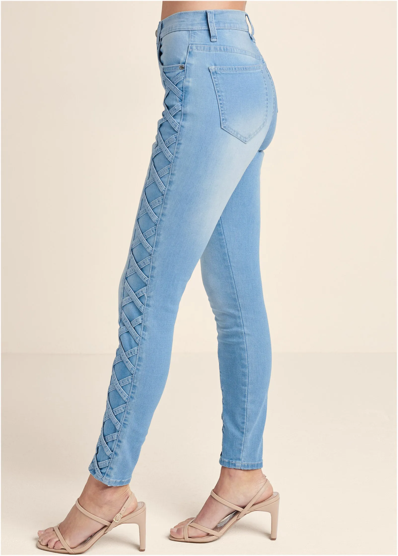 Lattice Detail Skinny Jeans - Light Wash sold by VENUS product image thumbnail 3