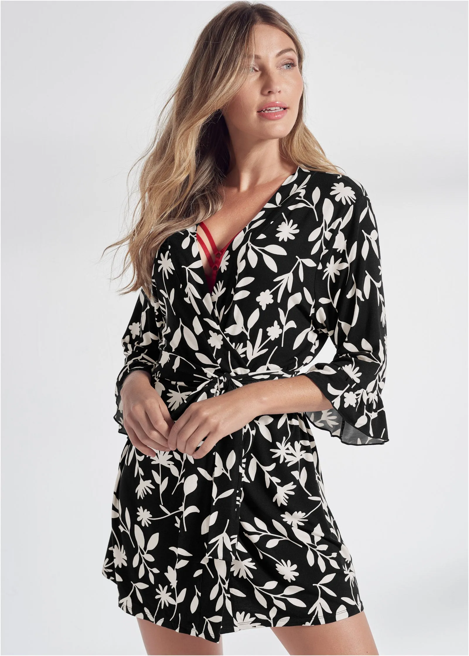 Ruffle Sleep Robe - Black Floral sold by VENUS