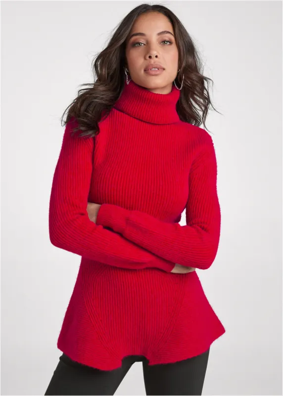 Turtleneck Peplum Sweater - Red sold by VENUS