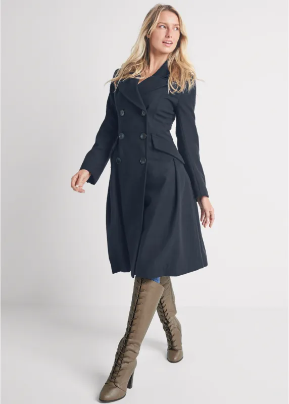 Long Double Breasted Coat - Navy sold by VENUS