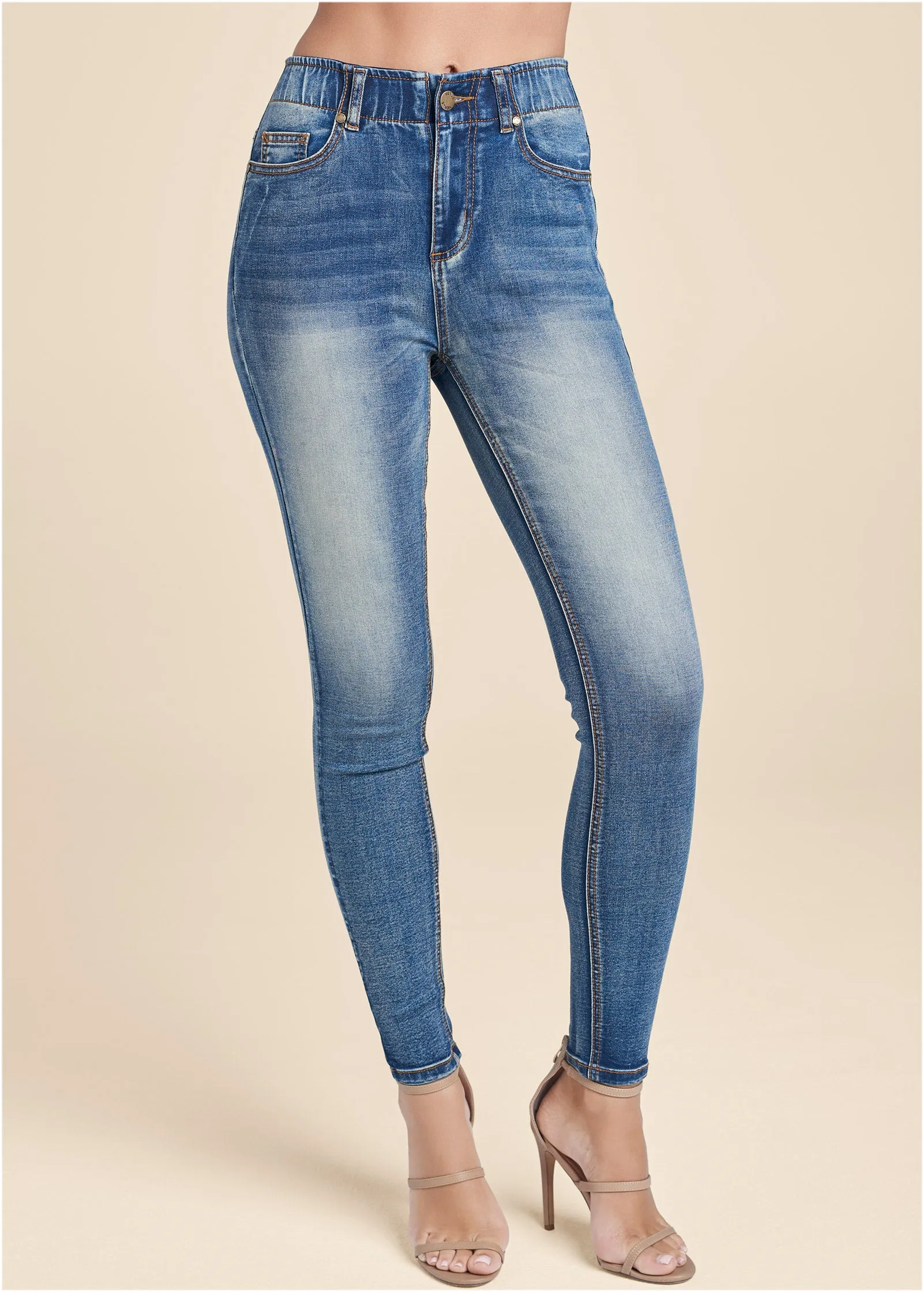 Elastic Waistband Jeans - Medium Wash sold by VENUS