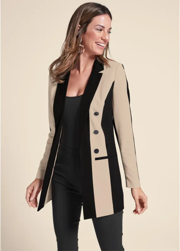 Color Block Boyfriend Blazer - Black & Tan sold by VENUS