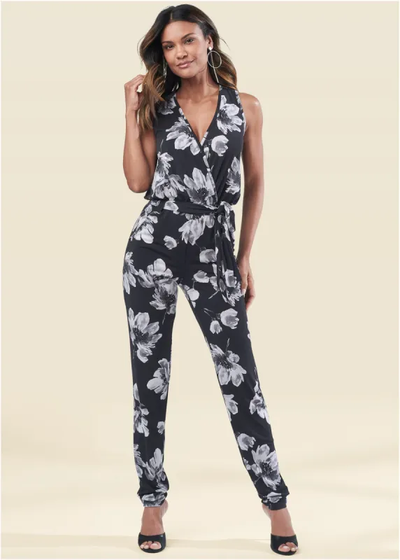 Floral Print Jumpsuit - Black Multi sold by VENUS