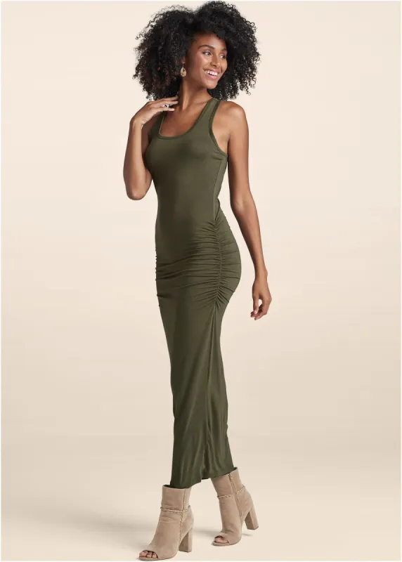 Ruched Tank Maxi Dress - Olive sold by VENUS