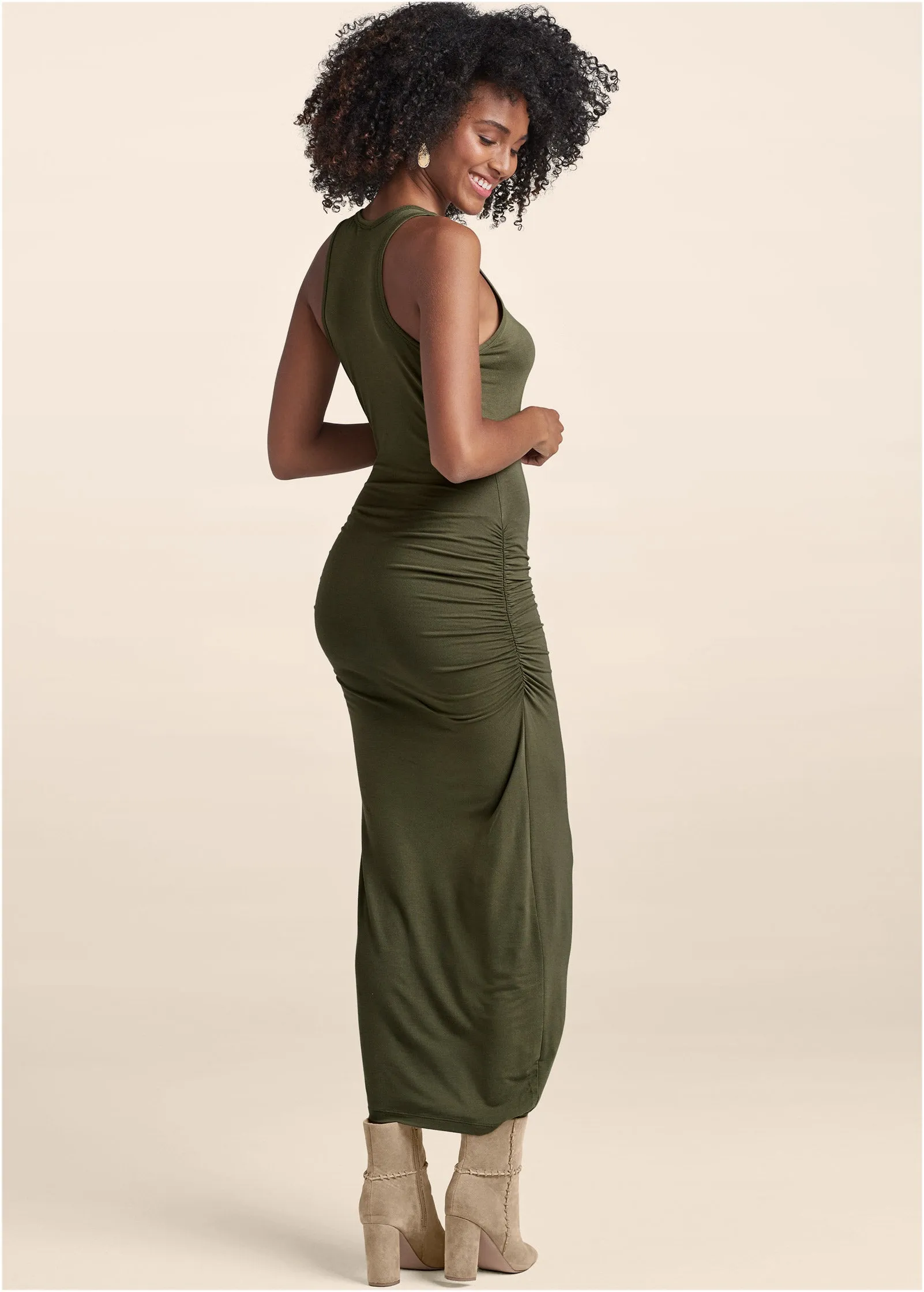 Ruched Tank Maxi Dress - Olive sold by VENUS product image thumbnail 2