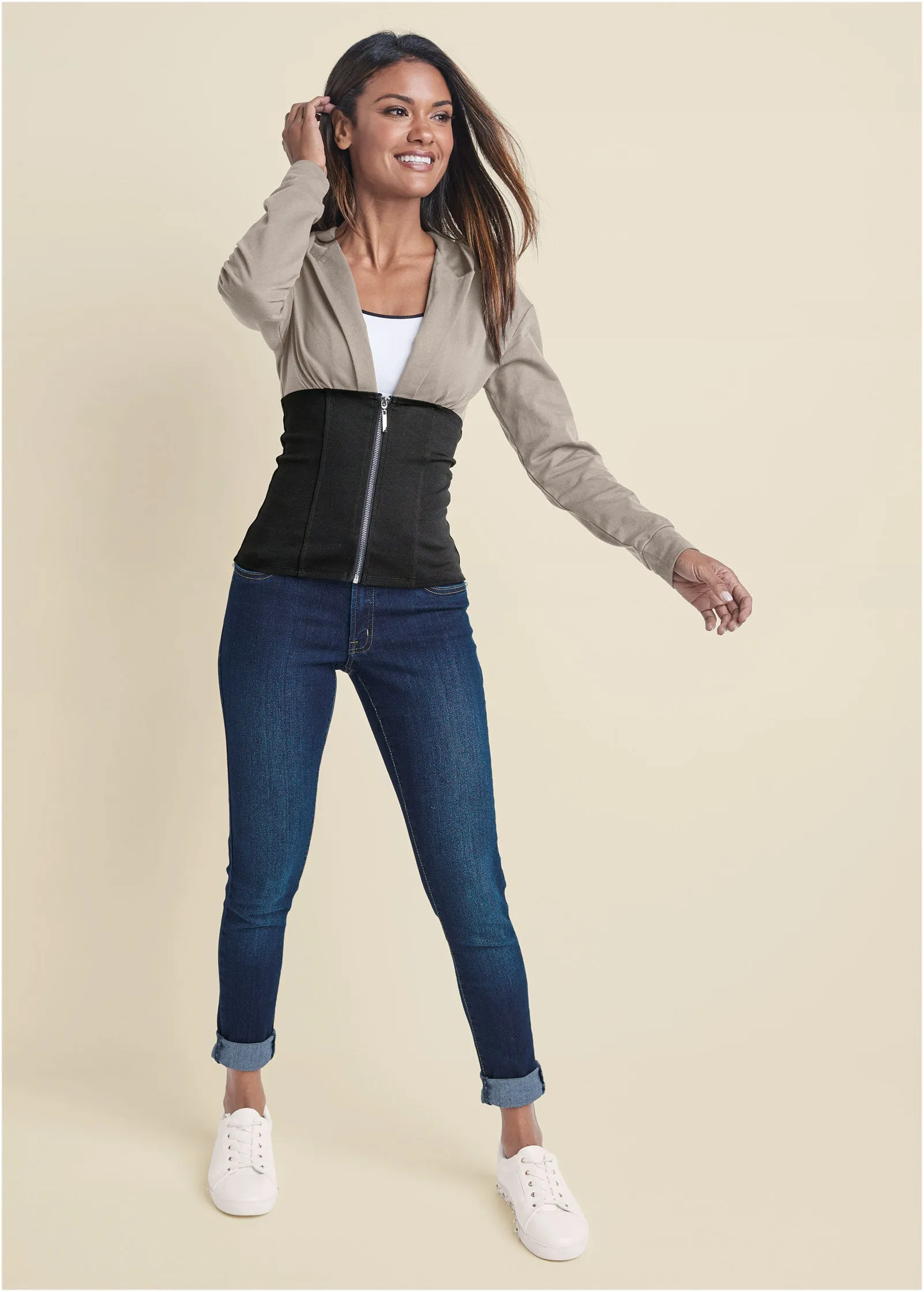 Two Tone Zip Sweatshirt - Black & Grey sold by VENUS product image thumbnail 2