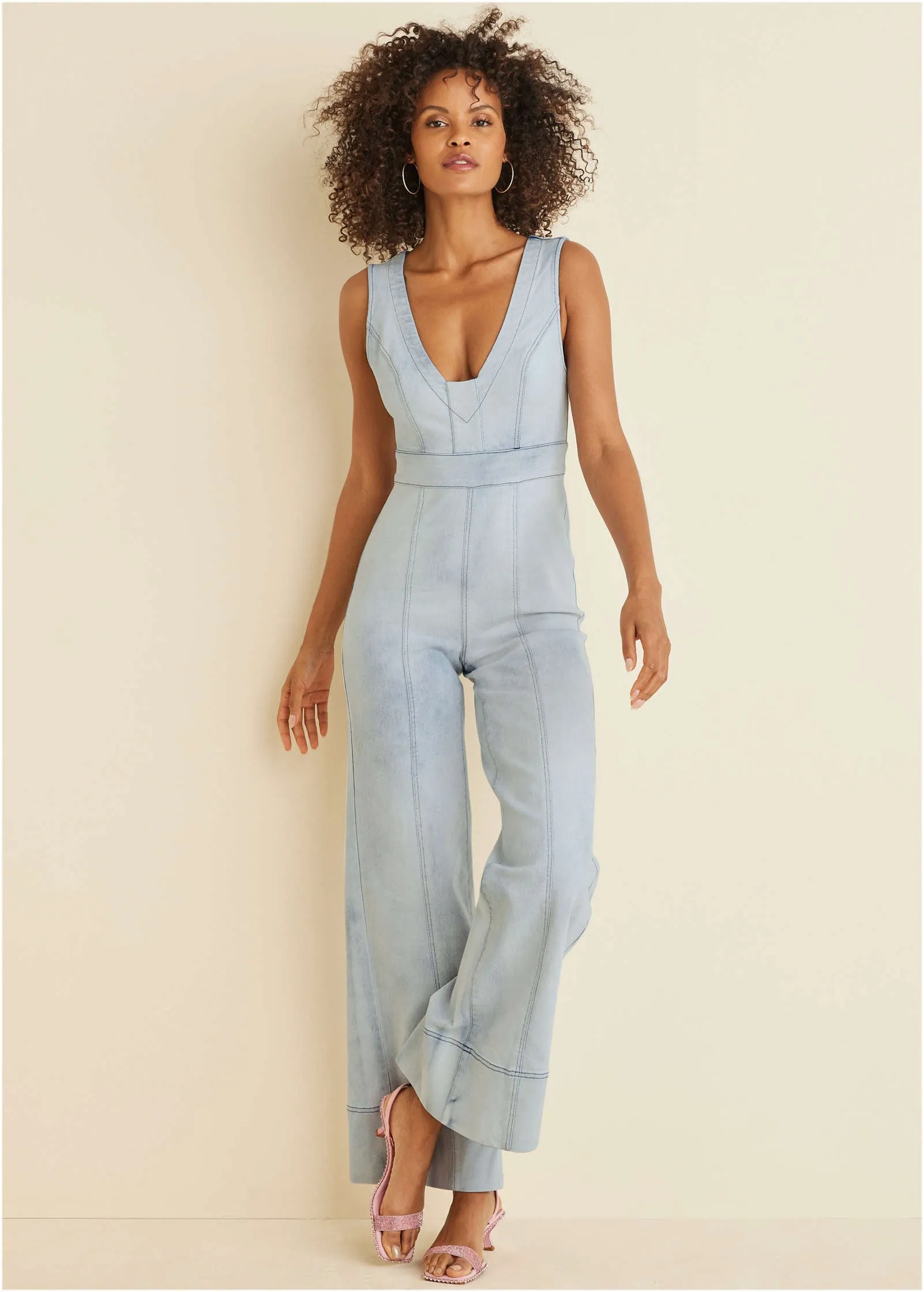 Stretch Denim Jumpsuit - Light Wash sold by VENUS