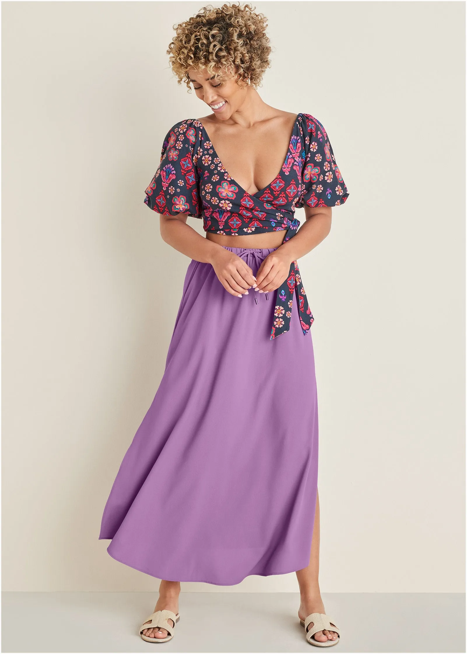 Crinkle Viscose Maxi Skirt - Purple sold by VENUS