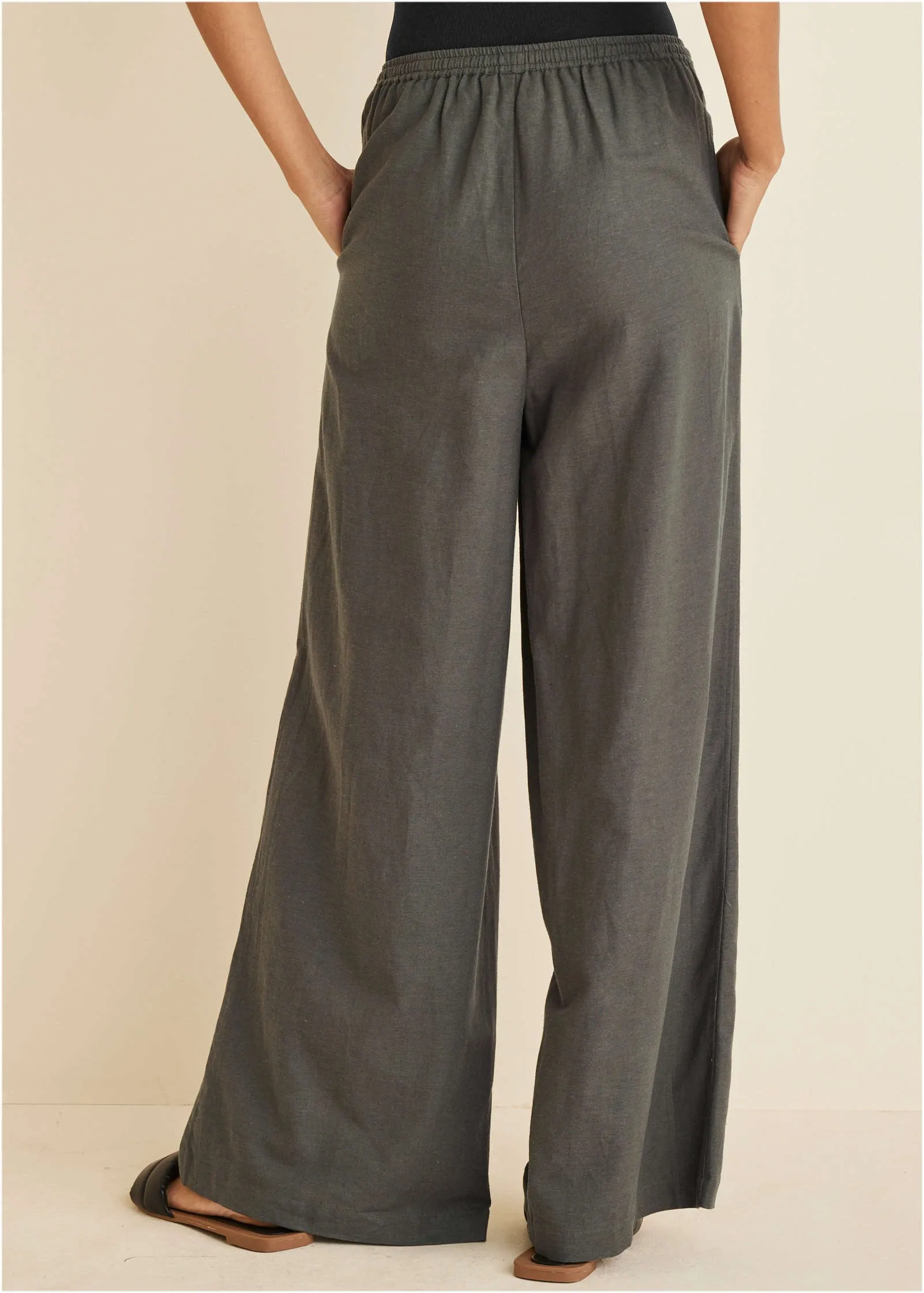 Cotton Linen Wide Leg Pant - Olive sold by VENUS product image thumbnail 3
