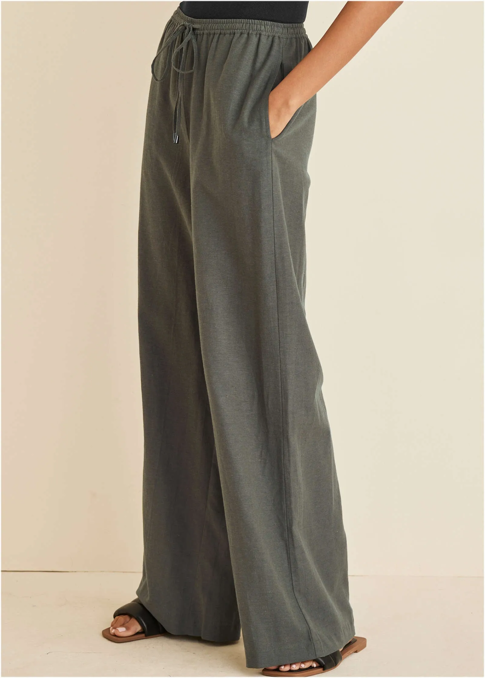 Cotton Linen Wide Leg Pant - Olive sold by VENUS product image thumbnail 4