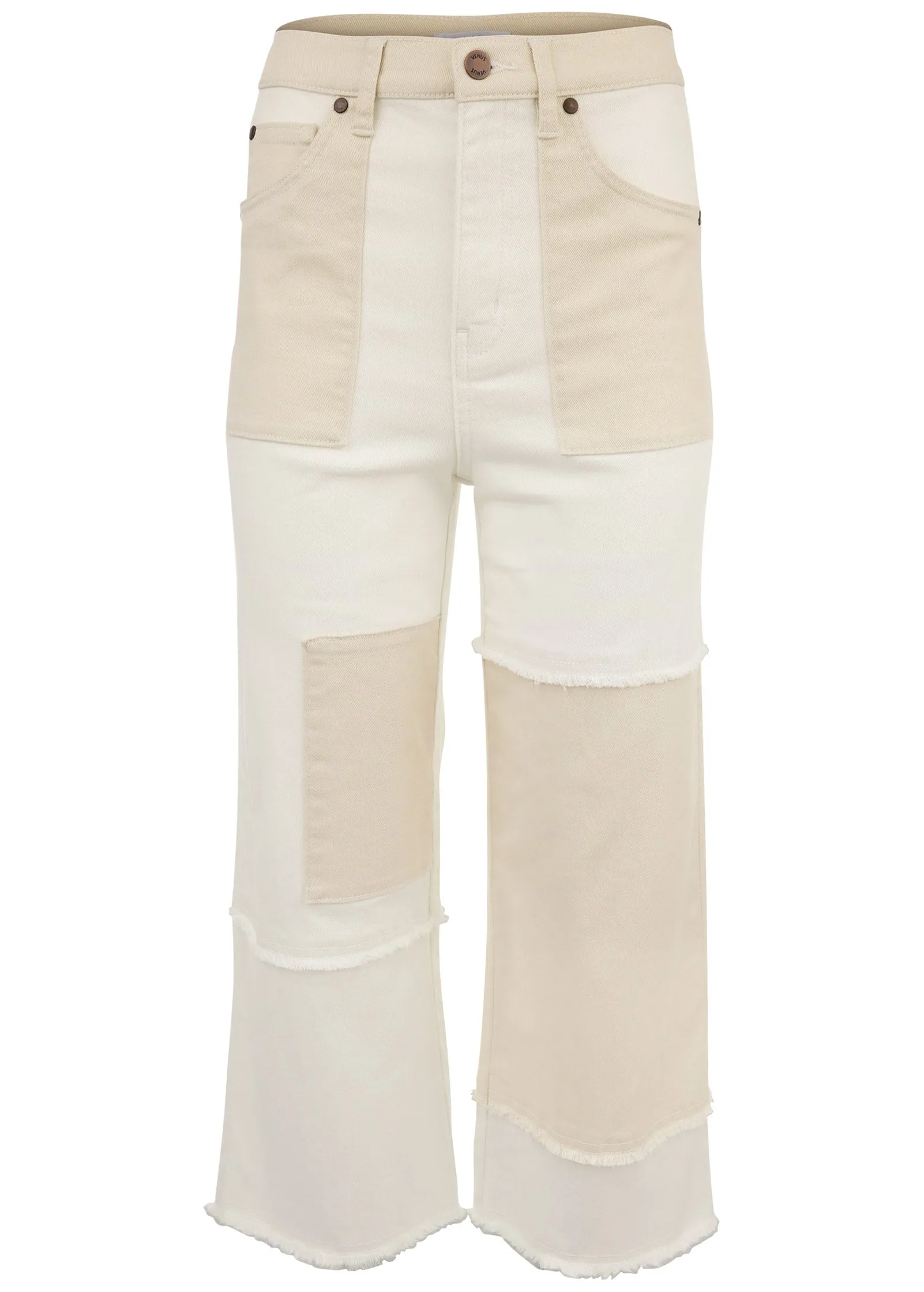 Patchwork Wide Leg Jean - Whisper White/Turtledove Combo sold by VENUS product image thumbnail 5