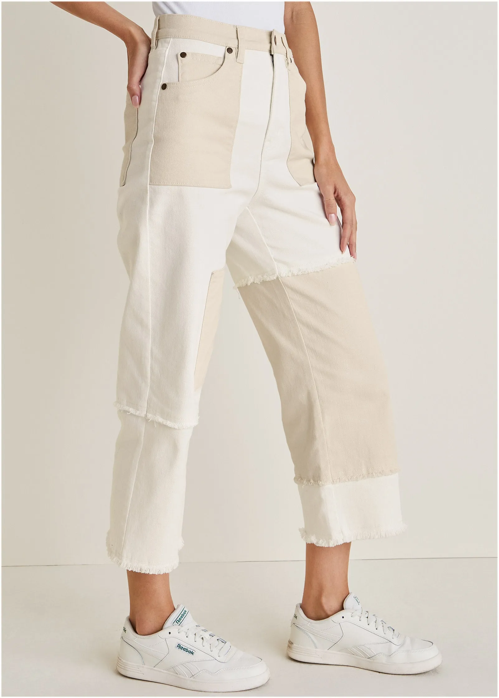 Patchwork Wide Leg Jean - Whisper White/Turtledove Combo sold by VENUS product image thumbnail 4