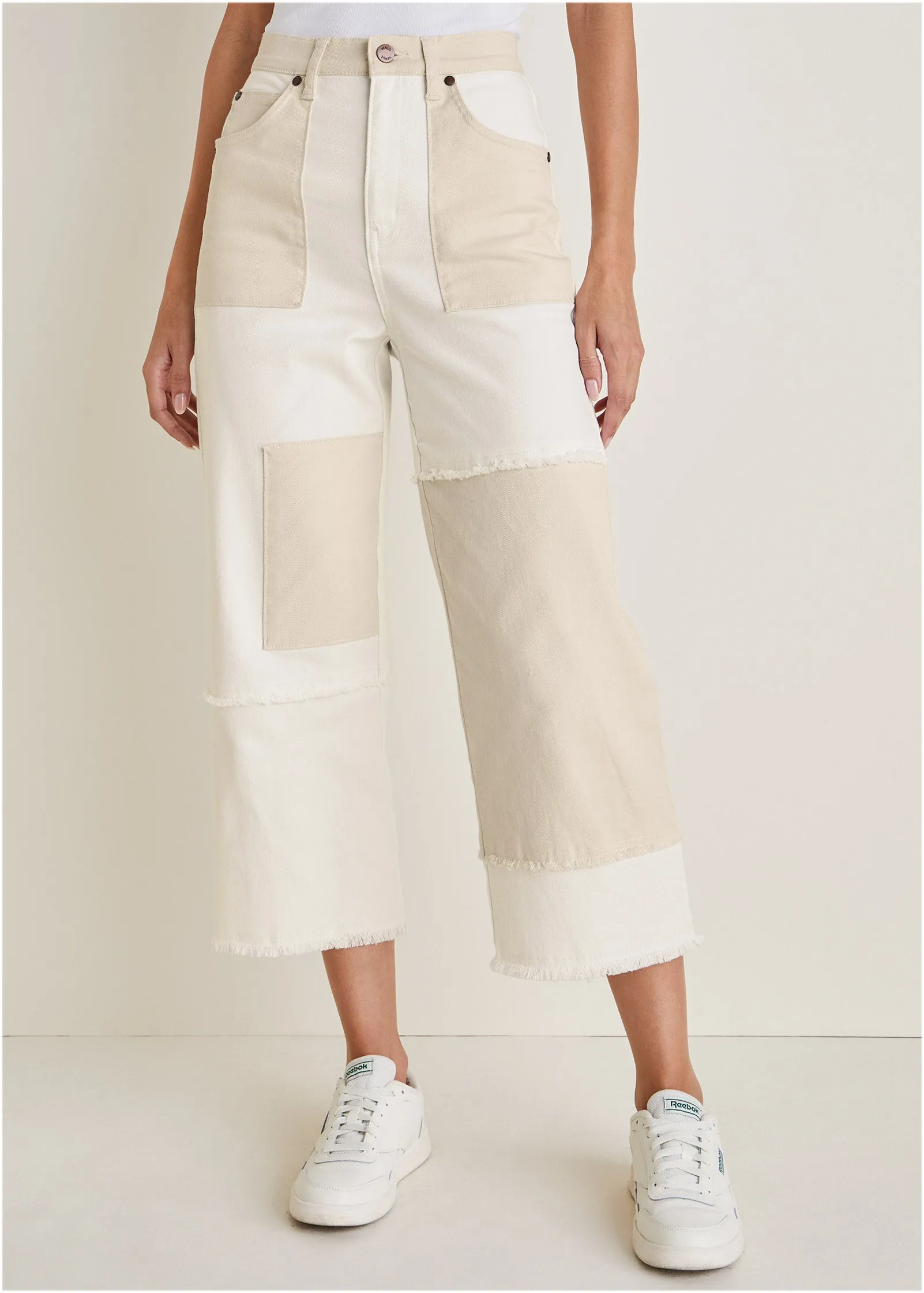 Patchwork Wide Leg Jean - Whisper White/Turtledove Combo sold by VENUS product image thumbnail 2