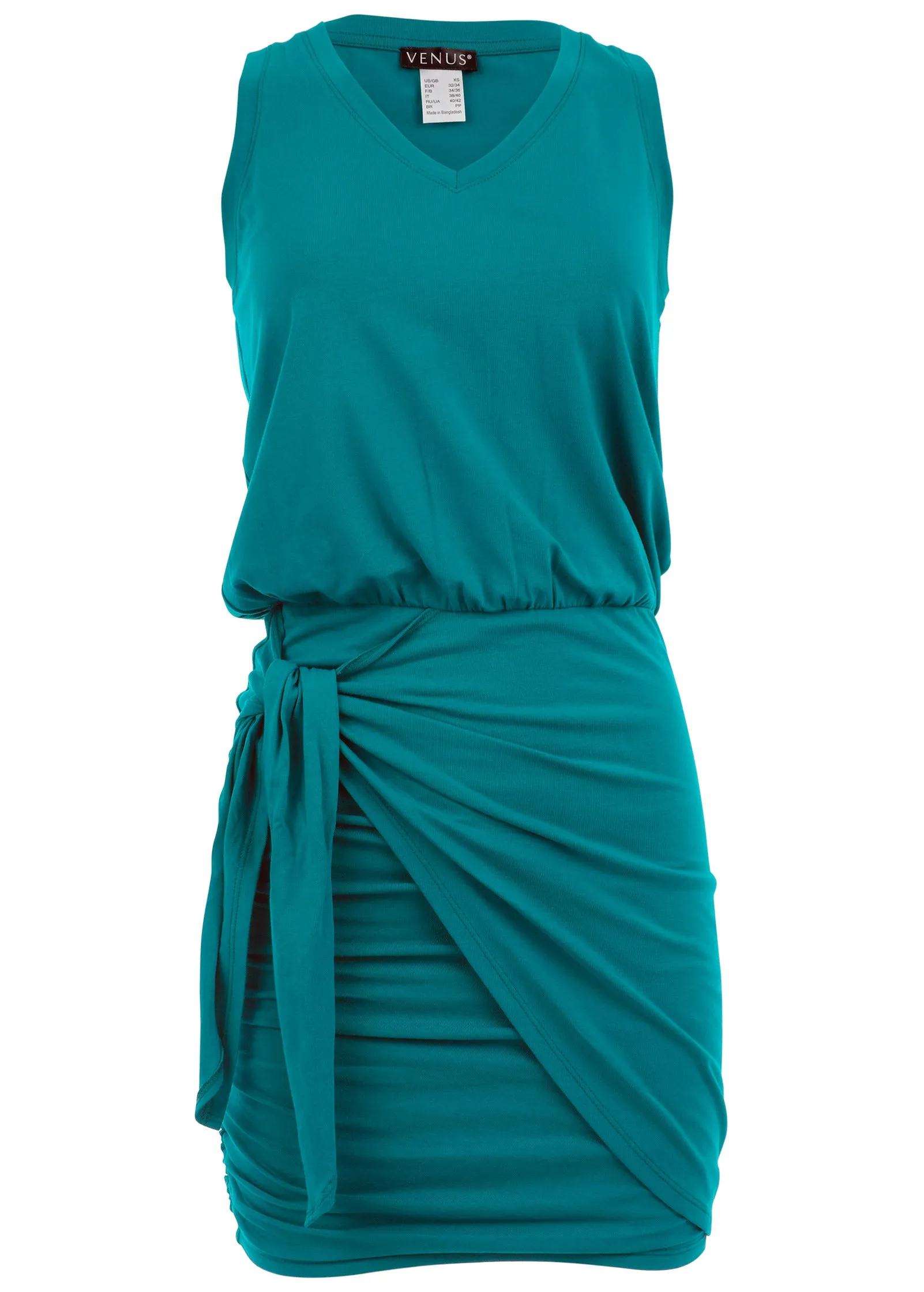 V-Neck Side Wrap Mini Dress - Teal sold by VENUS product image thumbnail 5