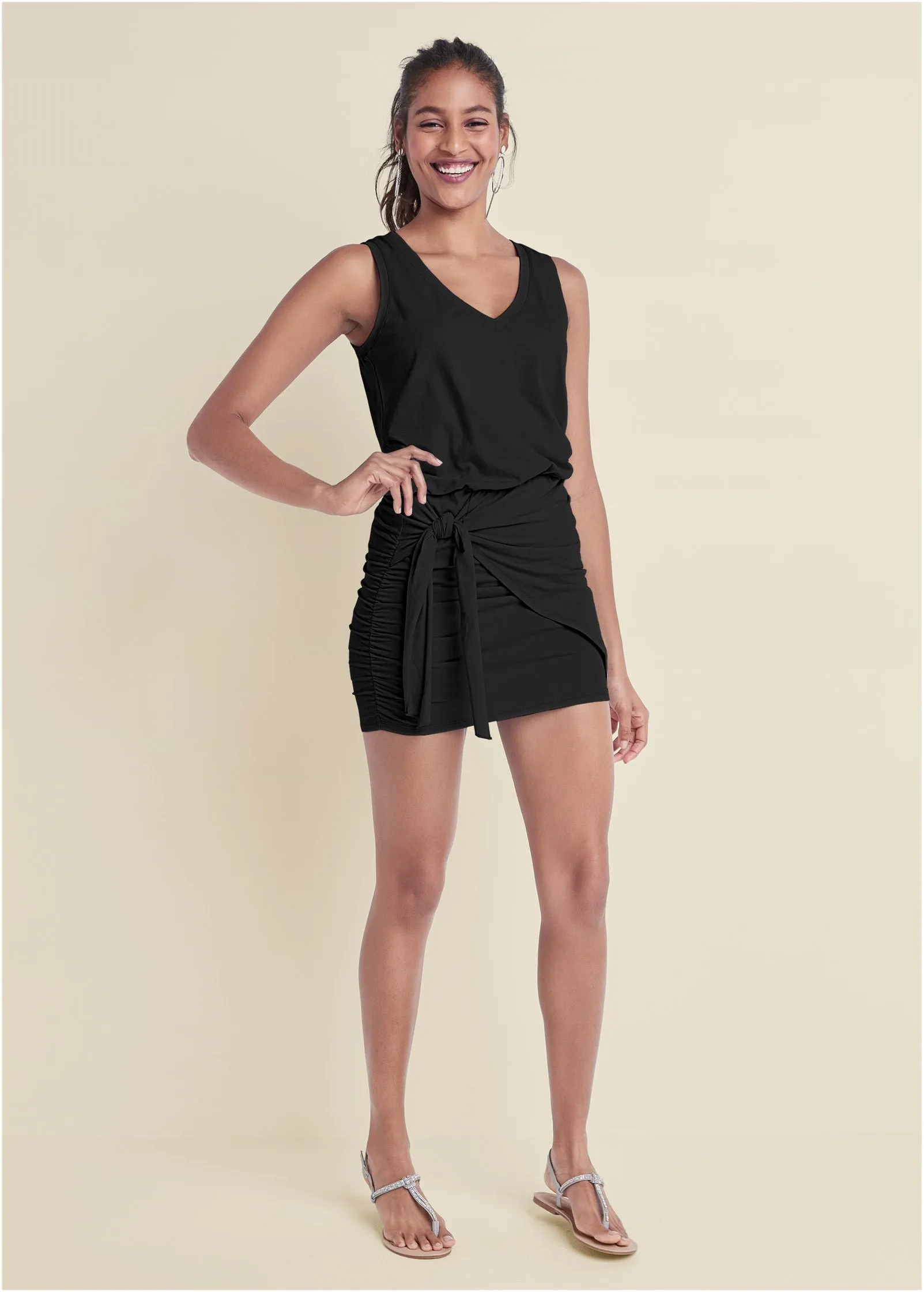 V-Neck Side Wrap Mini Dress - Black sold by VENUS product image thumbnail 2