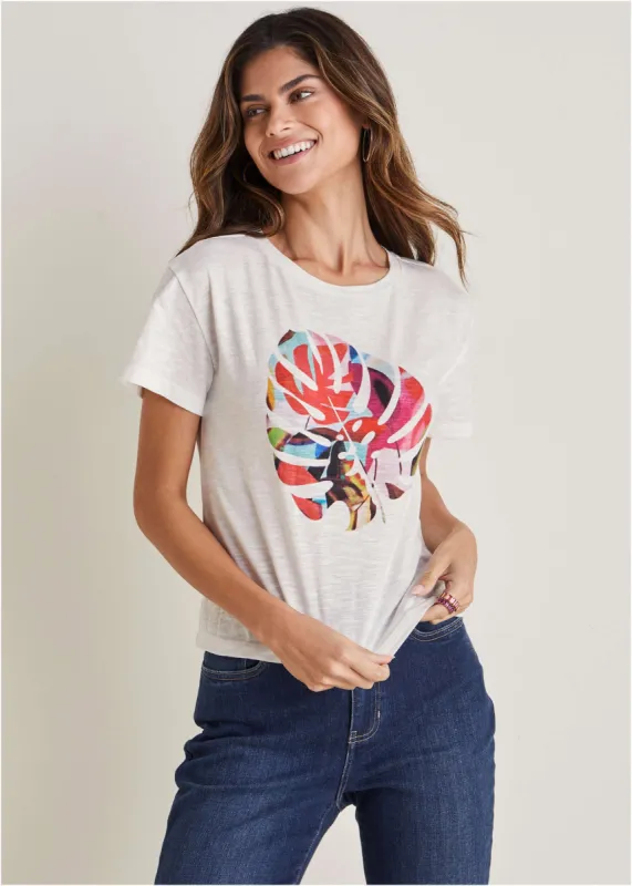 Palm Leaf Graphic Tee - Off White sold by VENUS