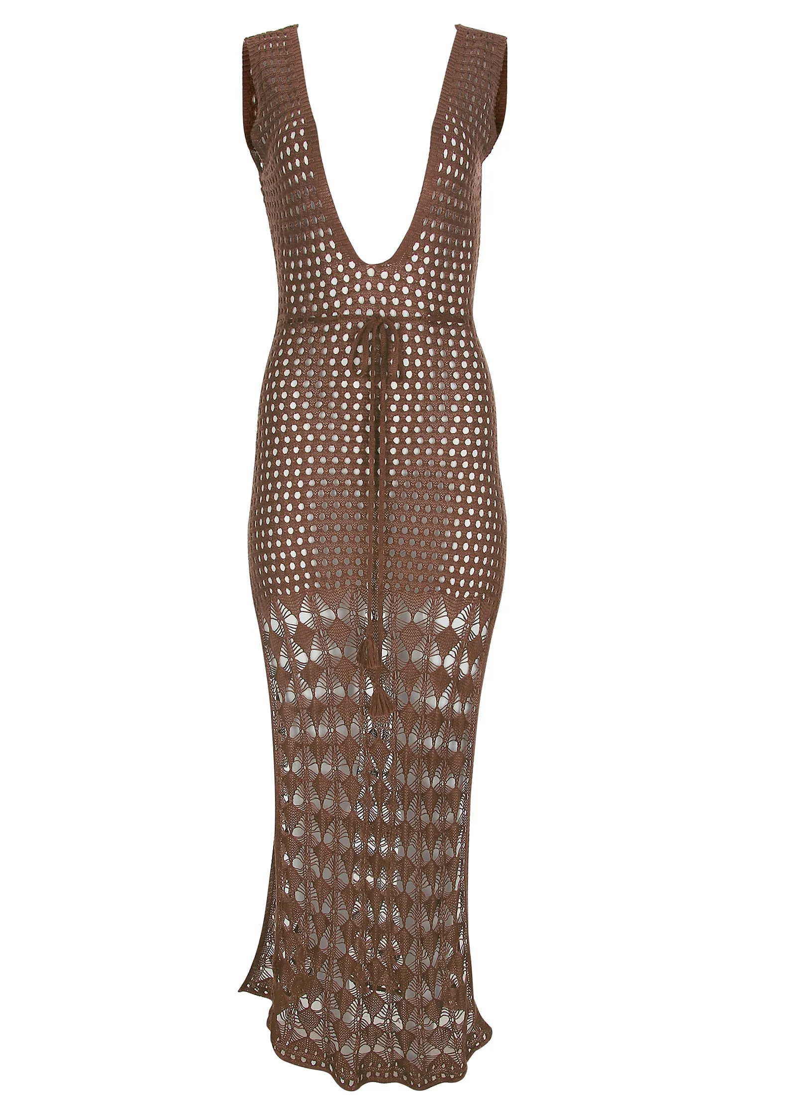 Crochet Maxi Cover-Up Dress - Acorn Brown sold by VENUS product image thumbnail 3