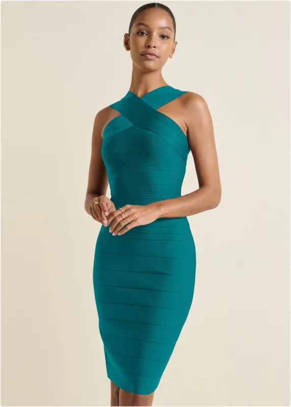 Cross-Neck Bandage Dress - Teal sold by VENUS