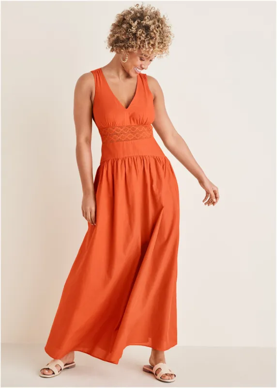 Lace Detail Drop Waist Maxi - Orange sold by VENUS
